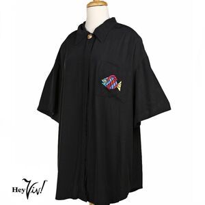 Vintage Pride & Joys Shirt Black Rayon Embroidery Plus Size 24 B54 W54 - Hey Viv